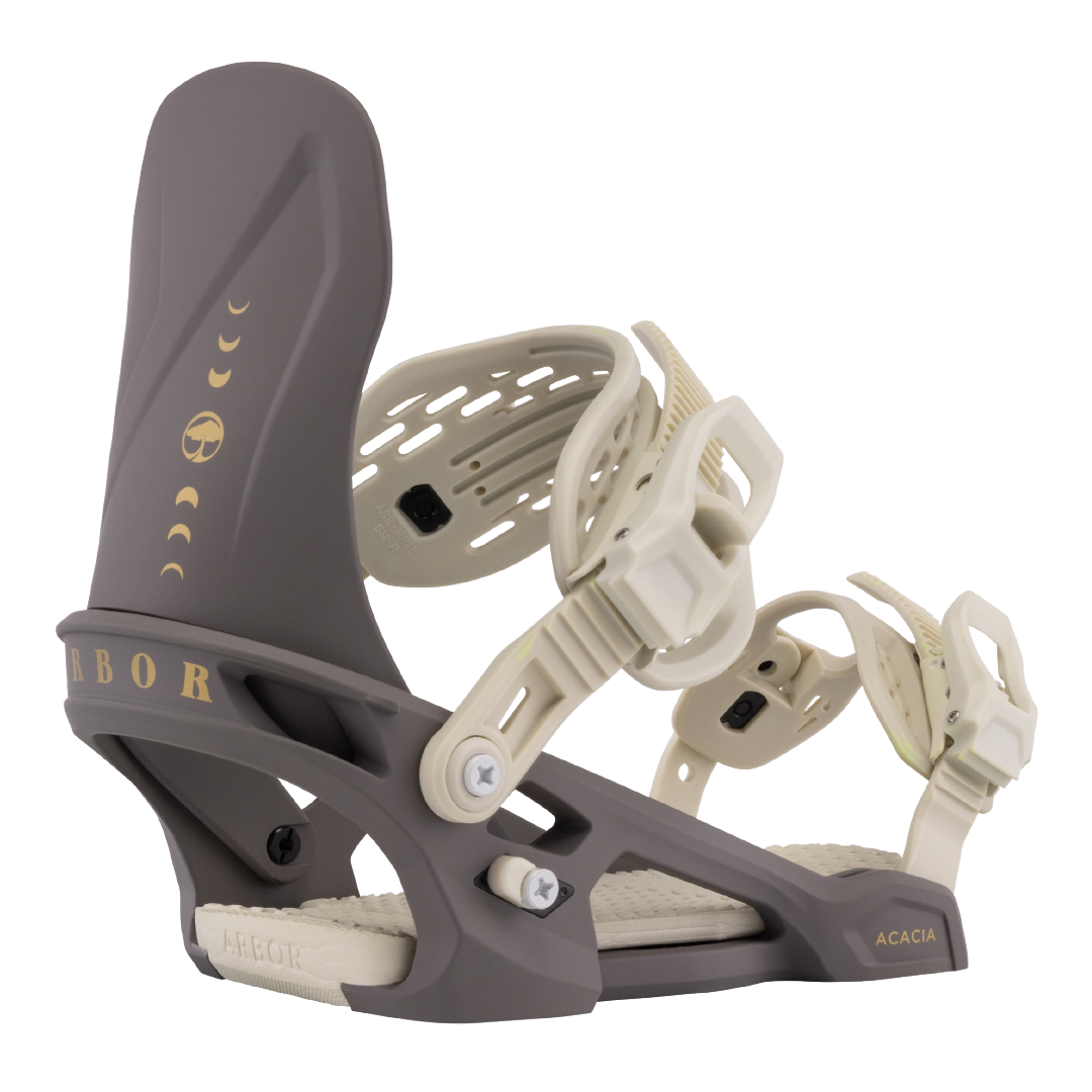 2026 Arbor Acacia snowboard binding in Plum and Ivory color side rear view