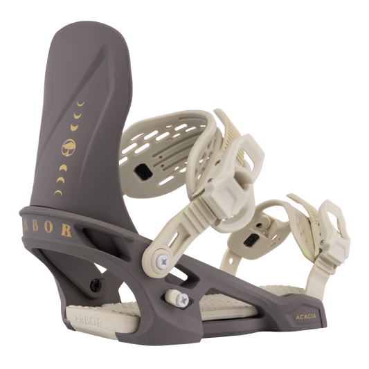 2026 Arbor Acacia snowboard binding in Plum and Ivory color side rear view