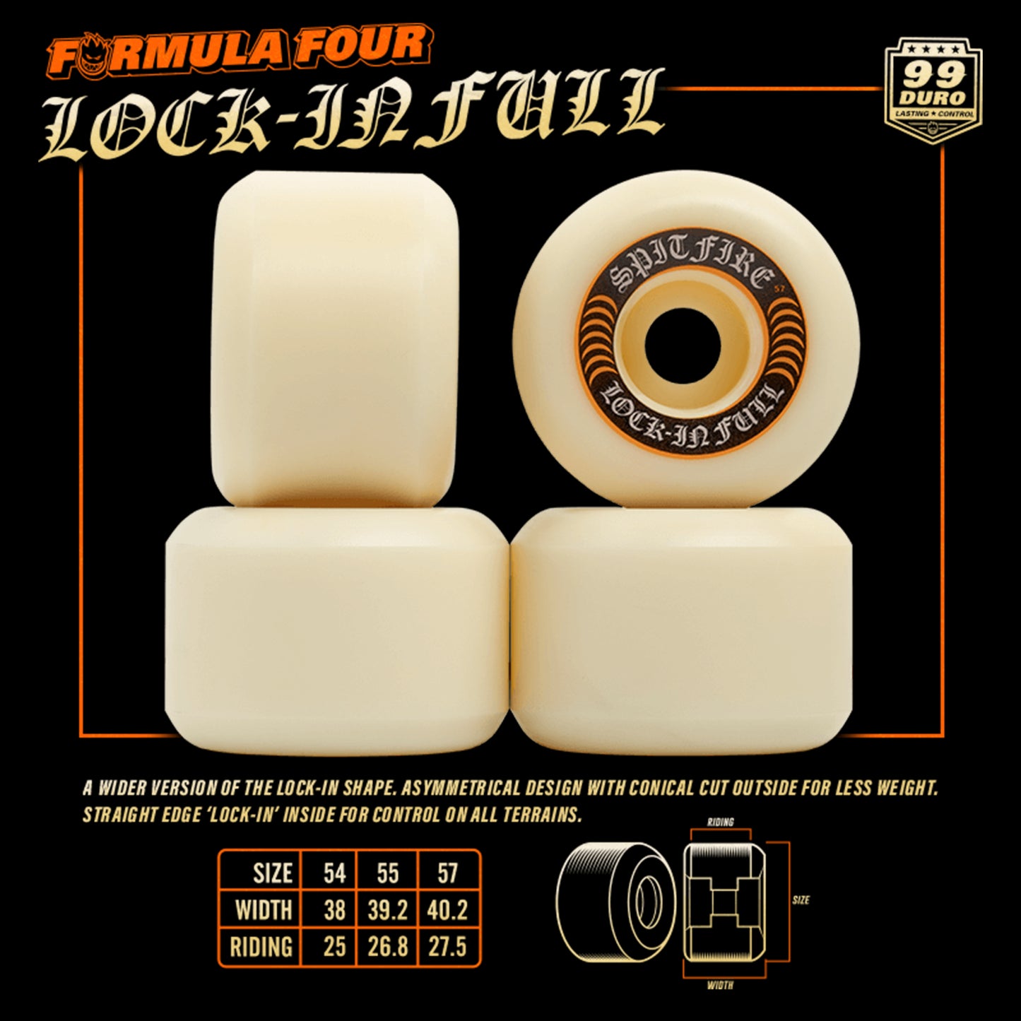 Spitfire Grimple Stix Formula Four Skateboard wheels - Lock-In Full - 99 Duro