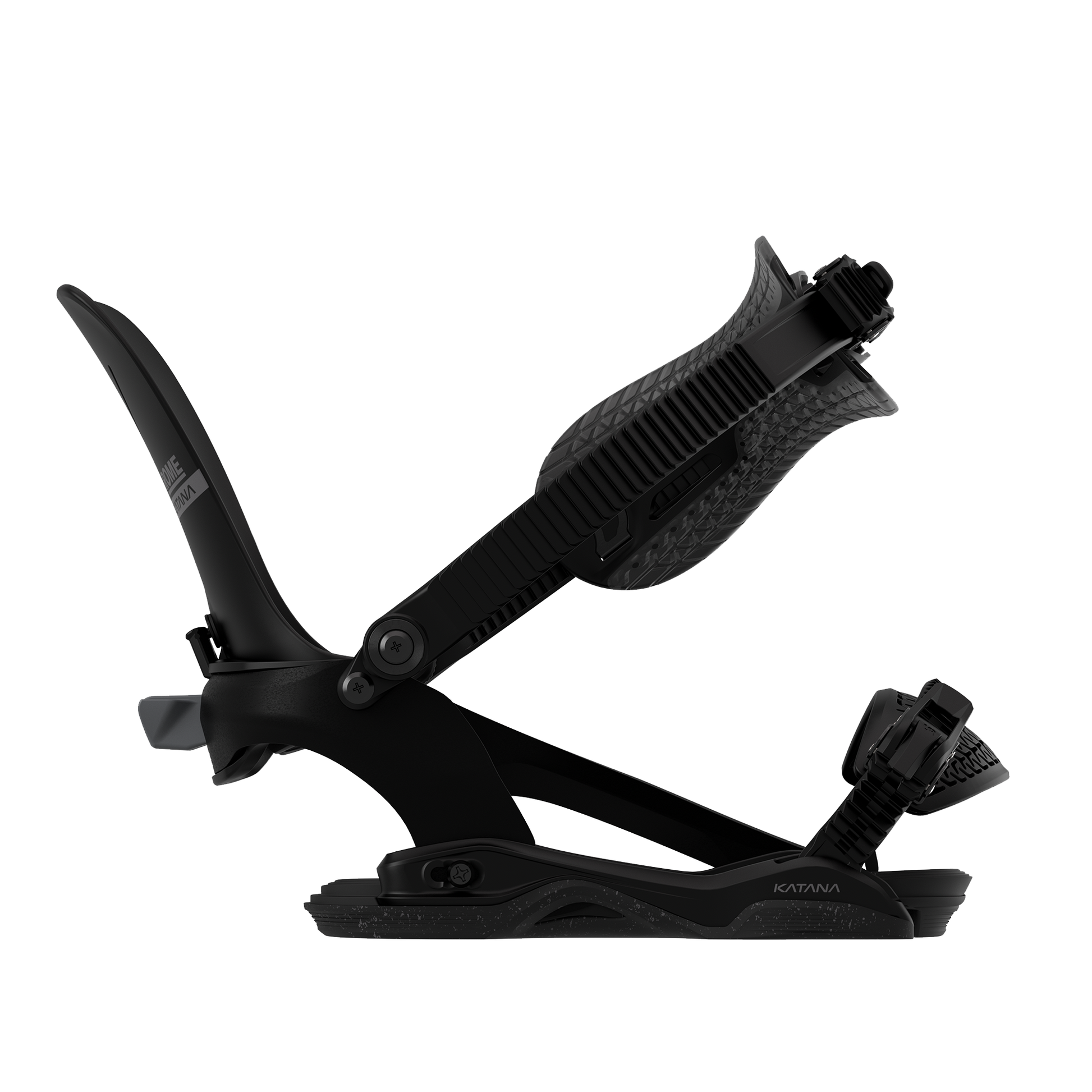 Rome Katana AW FASE Snowboard Bindings Black 2025 – side strap open