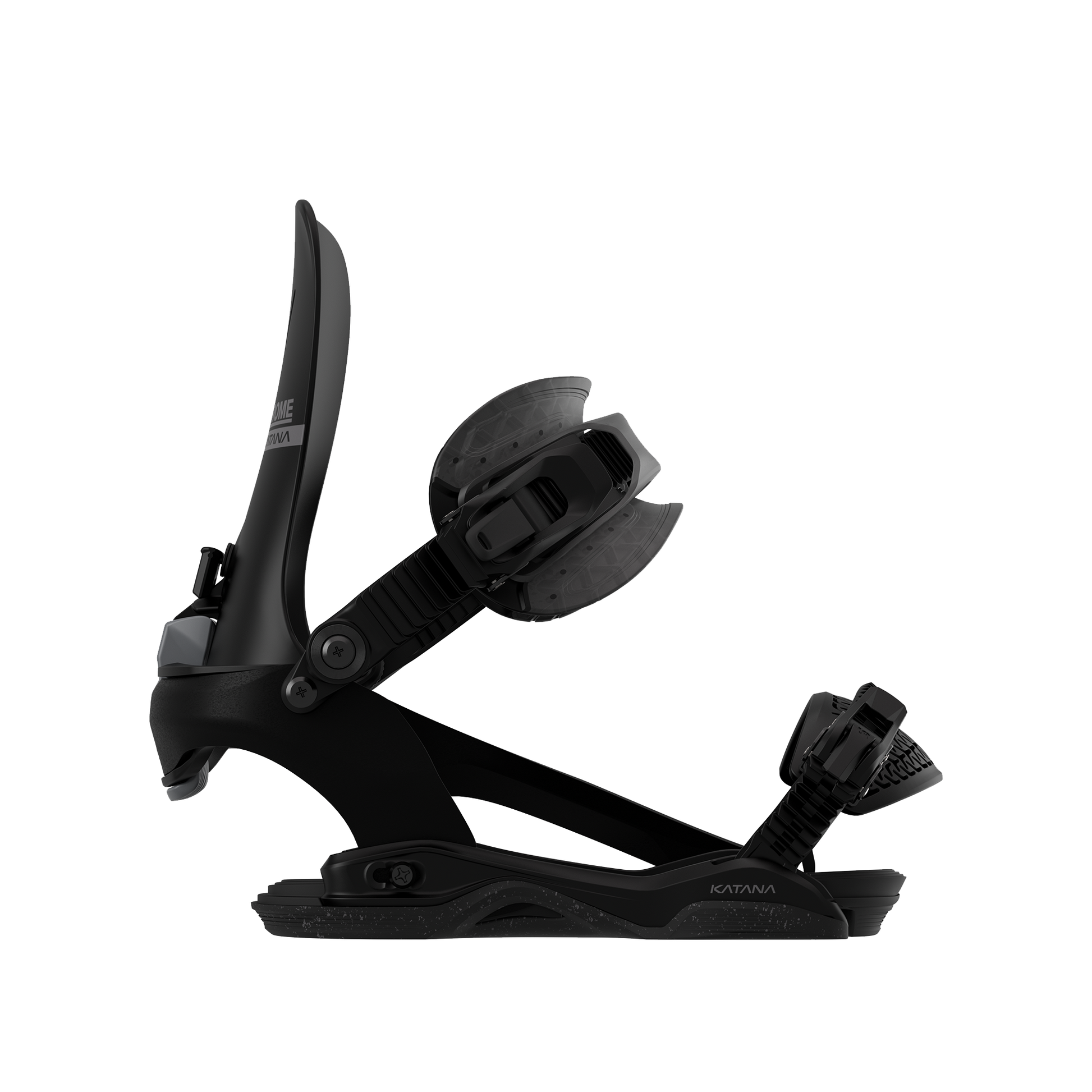 Rome Katana AW FASE Snowboard Bindings Black 2025 – side strap closed