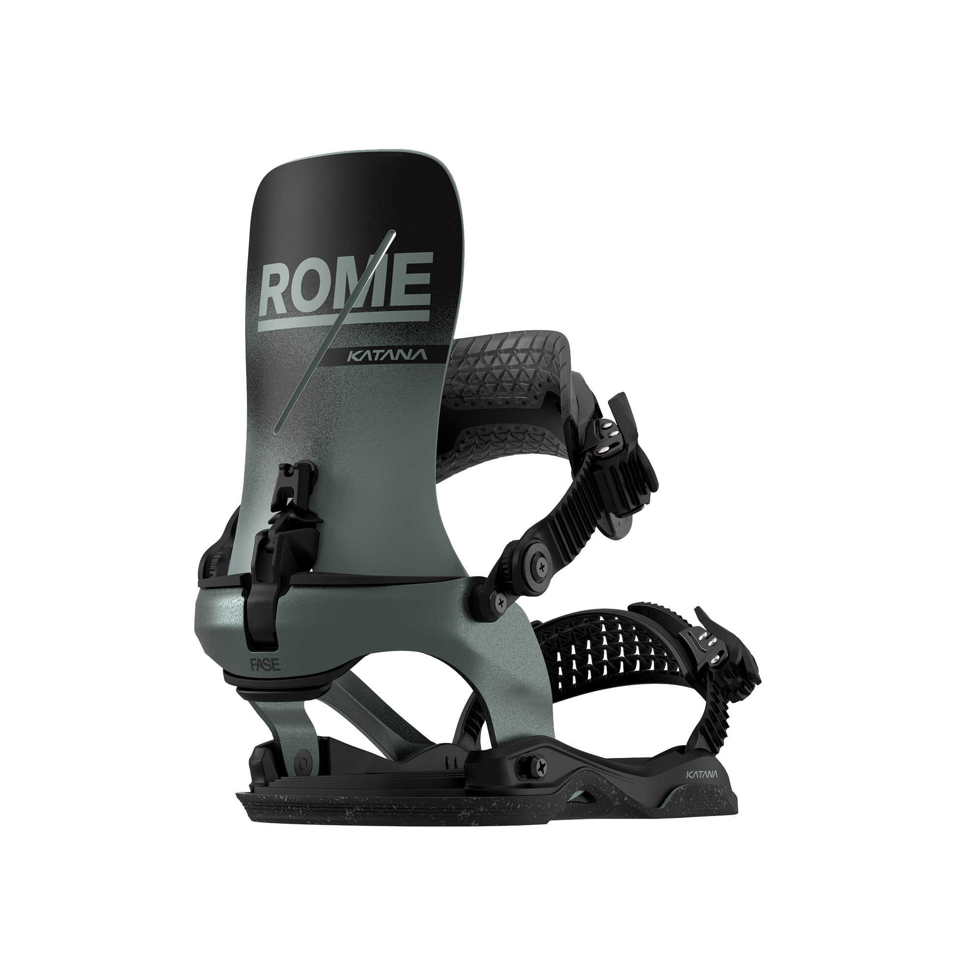 Rome Katana AW FASE Snowboard Bindings Slate 2025 – rear 45° side view