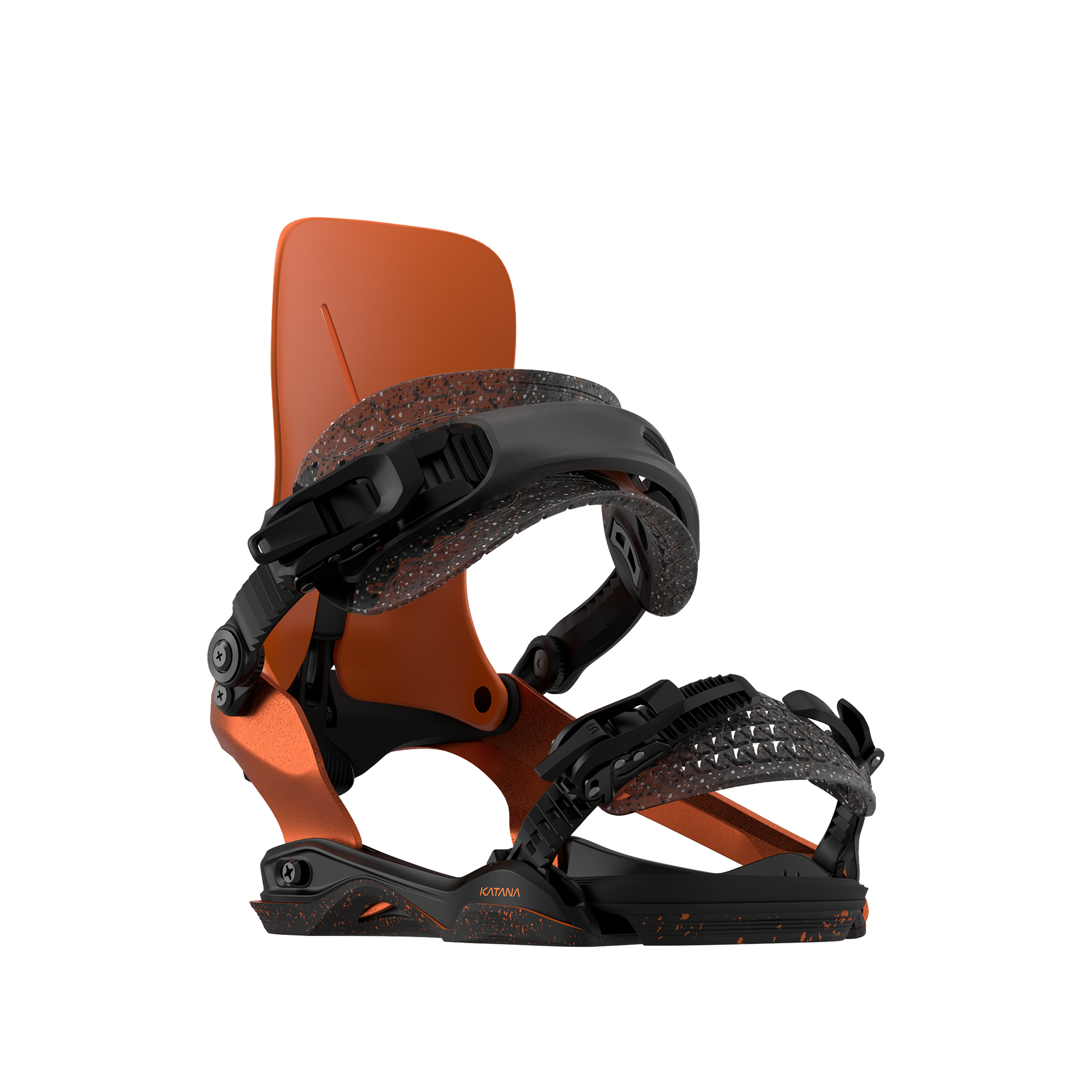Rome Katana AW FASE Snowboard Bindings Team Orange 2025 – front 45° view