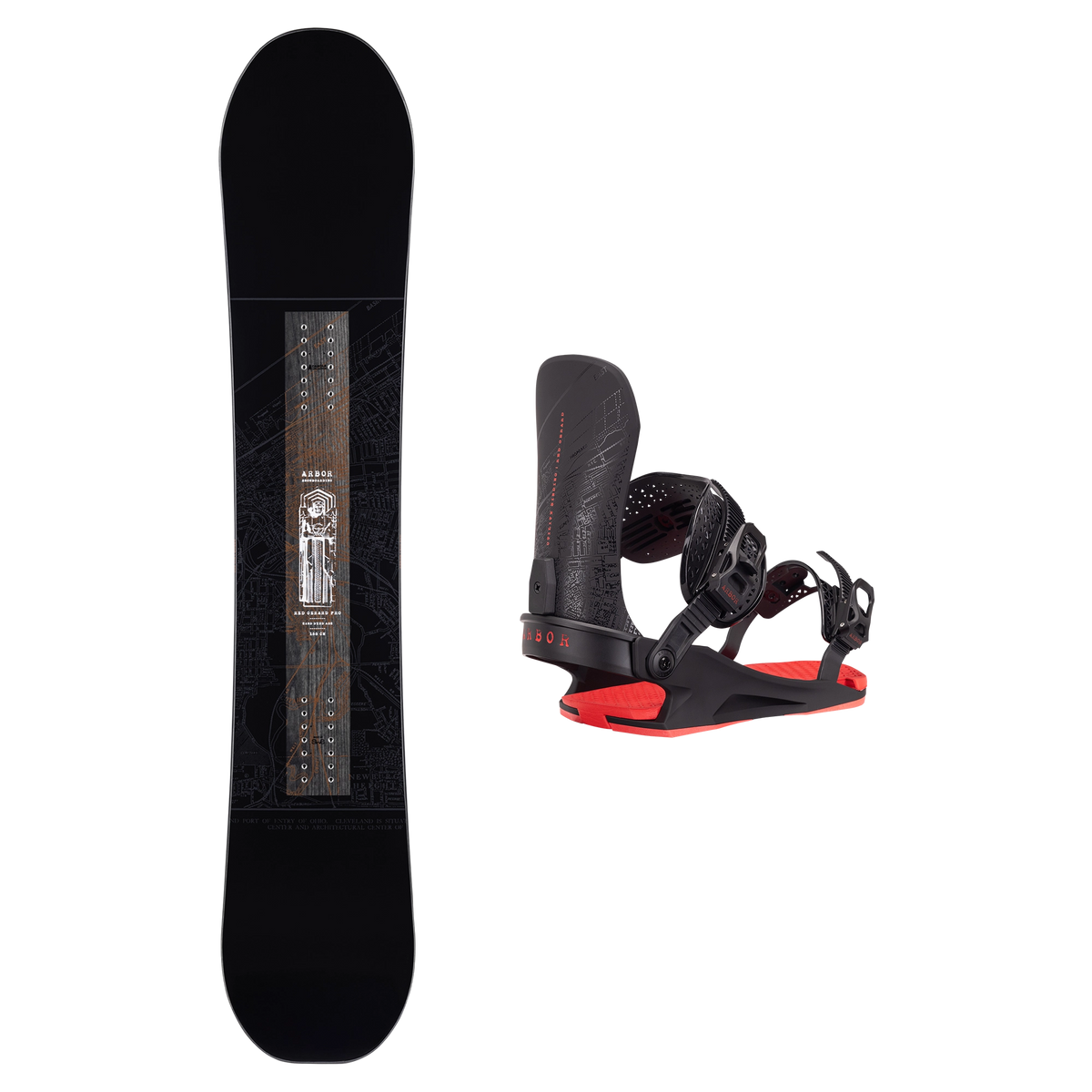 2027 Arbor Red Gerard Pro Snowboard + Utility Binding Package