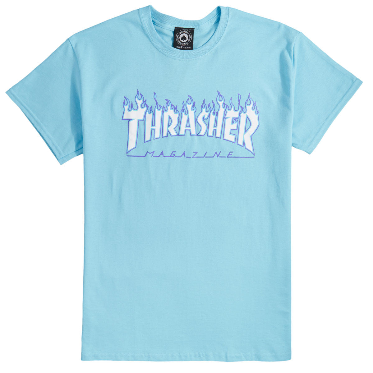 THRASHER - FLAME TEE - SKY BLUE