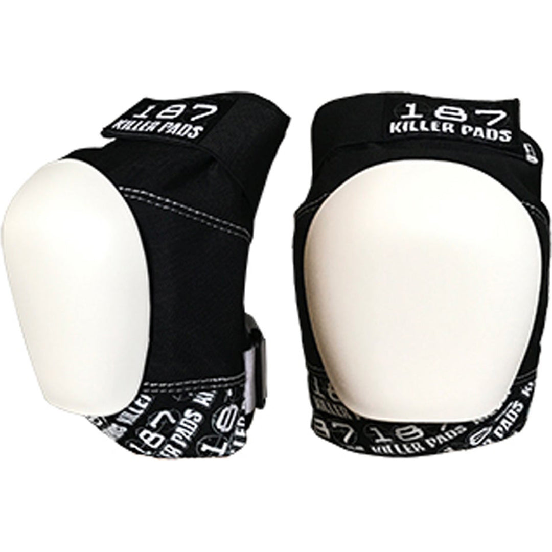 187 PRO KNEE PADS BLACK WHITE with WHITE CAPS