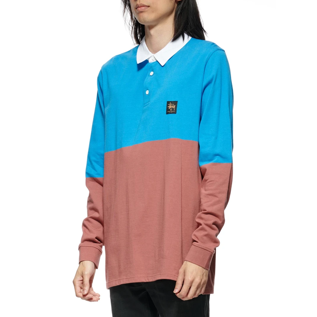 STUSSY TWOS RUGBY JERSEY - AIRFORCE BLUE/MOCHA
